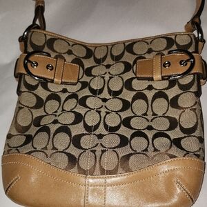 Coach Signature Brown and Tan Hand Bag